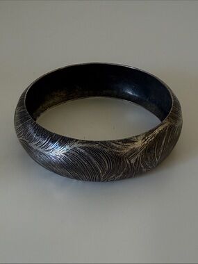 Engraved Textured Silver-Tone Bangle Bracelet